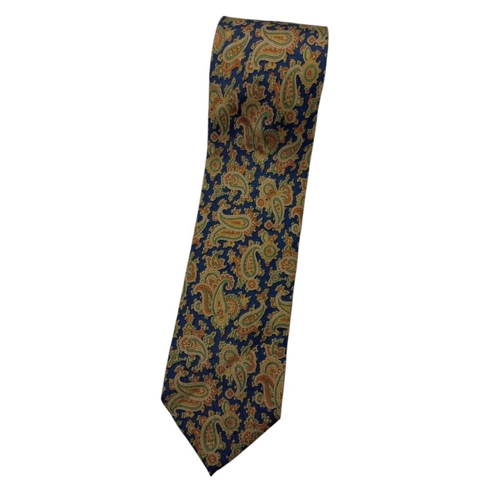 FUMAGALLI Men's 100% Silk Necktie LUXURY Tie XL Blue Beige Paisley W:3.6" EUC